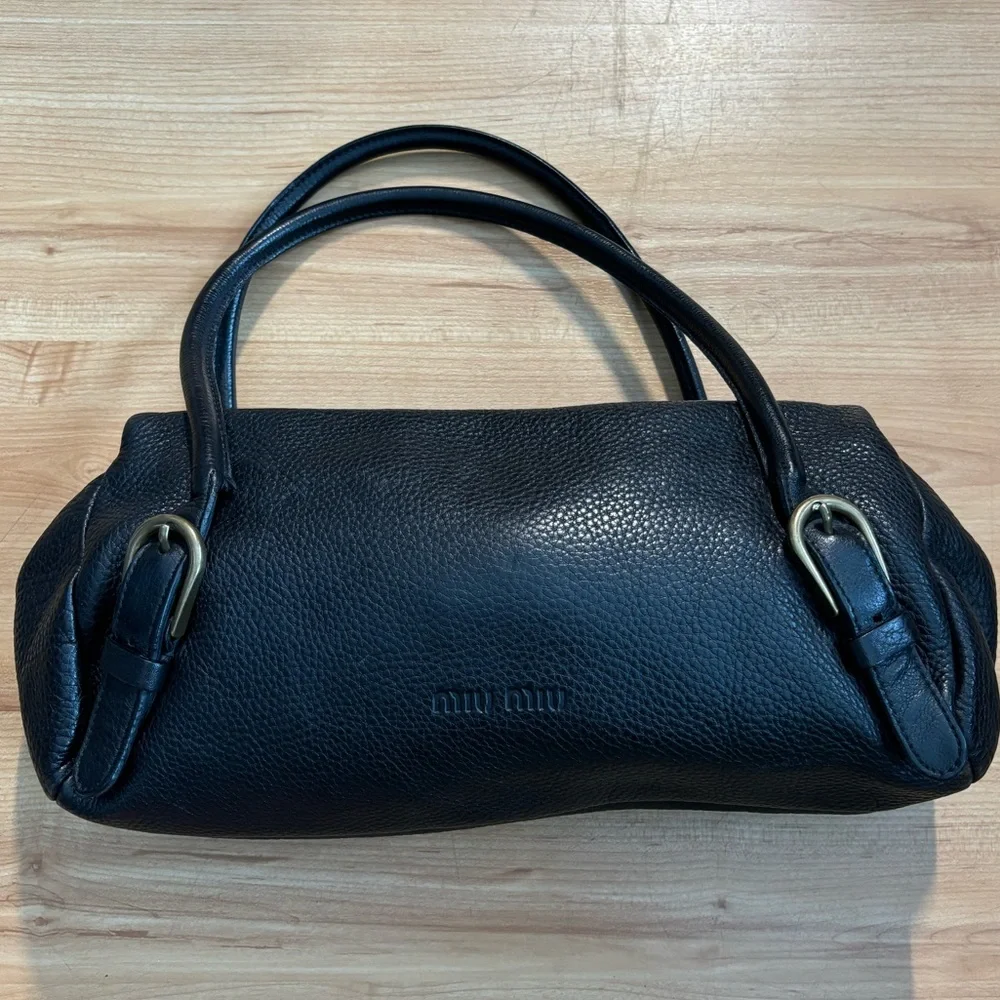 MIUMIU Archive Tote Semi Shoulder bag Logo Leather Black - Picture 1 of 14